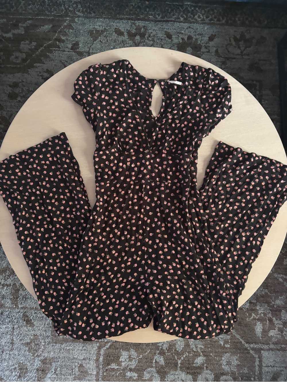 Free People Black Jumpsuit with Pink Peaches Print
